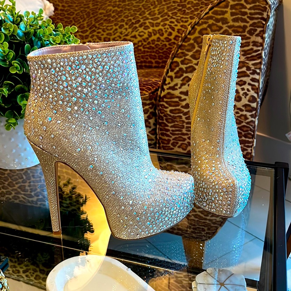 Glitzy Sparkley Gold Stiletto Platform Ankle Boots